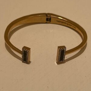 Kate Spade Gold Tone Rhinestone End Hinge Style Bangle Bracelet Classy Stackable